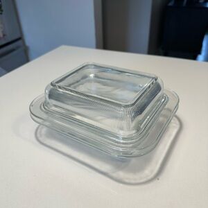 Vintage 1970s Vignelli Heller Glass Lidded Refrigerator Casserole Dish.